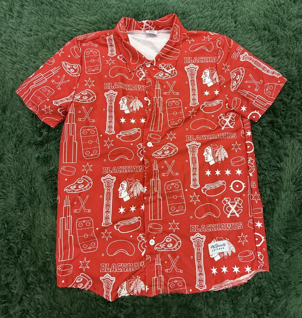 Chicago Blackhawks NHL BDA Sports Red Hawaiian Style Button-Up Shirt Men's XL